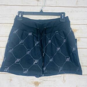 Fila Women’s Black Elastic Waist Drawstring Geometric Athletic Shorts Size S
